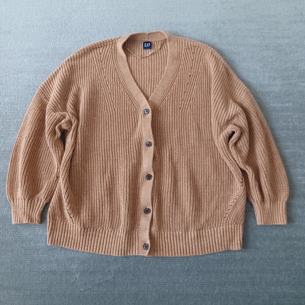 Gap Shaker Boyfriend Sweater Womens XL Camel Cardigan Knit Relaxed‎ Fit